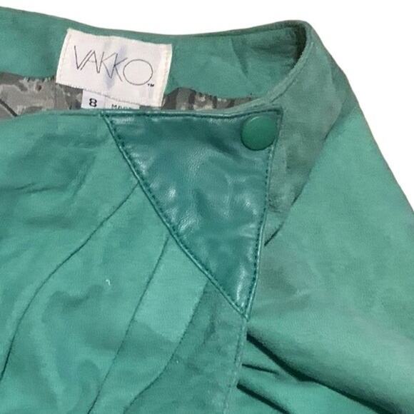 Vintage Vakko Suede Leather Wrap Midi Skirt Green Size 8 - Picture 6 of 9